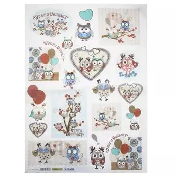 QSIPR236 Декупажная бумага рисовая 'Совы', плотность 25 гр./кв.м, 35х50 см, Renkalik