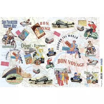 QSIPR242 Декупажная бумага рисовая 'Путешествие (ретро)', плотность 25 гр./кв.м, 35х50 см, Renkalik
