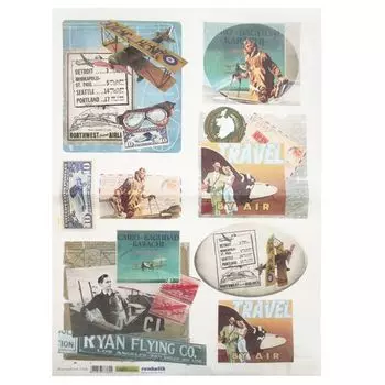 QSIPR248 Декупажная бумага рисовая 'Самолеты (ретро)', плотность 25 гр./кв.м, 35х50 см, Renkalik