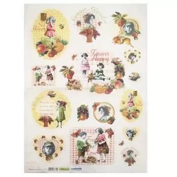 QSIPR253 Декупажная бумага рисовая 'Милый садик', плотность 25 гр./кв.м, 35х50 см, Renkalik