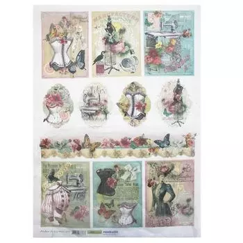 QSIPR255 Декупажная бумага рисовая 'Ателье (ретро)', плотность 25 гр./кв.м, 35х50 см, Renkalik