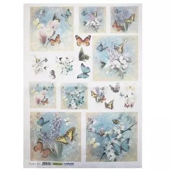 QSIPR268 Декупажная бумага рисовая 'Бабочки', плотность 25 гр./кв.м, 35х50 см, Renkalik