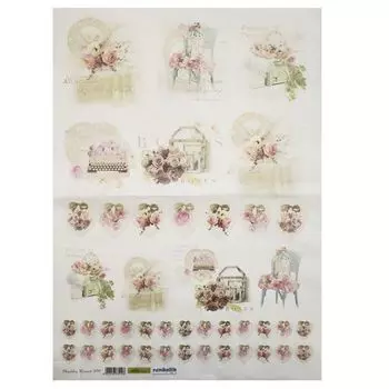 QSIPR269 Декупажная бумага рисовая 'Розы шебби', плотность 25 гр./кв.м, 35х50 см, Renkalik