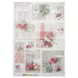 QSIPR308 Декупажная бумага рисовая 'Цветы', плотность 25г/кв.м, 35х50см Renkalik
