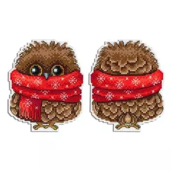 Р-343 Набор для вышивания на пластиковой канве МП Студия 'Зимний совёнок'12*9см