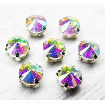 РЦ002НН8 Хрустальные стразы в цапах круглой формы, белый c AB покрытием 8 мм, 10 шт. Astra&amp;Craft