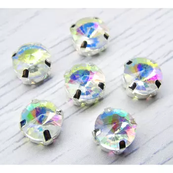 РЦ003НН10 Хрустальные стразы в цапах круглой формы, белый c внутренним AB покрытием 10 мм, 5 шт, Astra&amp;Craft