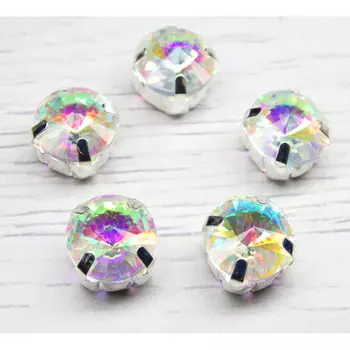 РЦ003НН12 Хрустальные стразы в цапах круглой формы, белый c внутренним AB покрытием 12 мм, 3 шт, Astra&amp;Craft