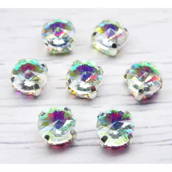 РЦ003НН8 Хрустальные стразы в цапах круглой формы, белый c внутренним AB покрытием 8 мм, 10 шт, Astra&amp;Craft