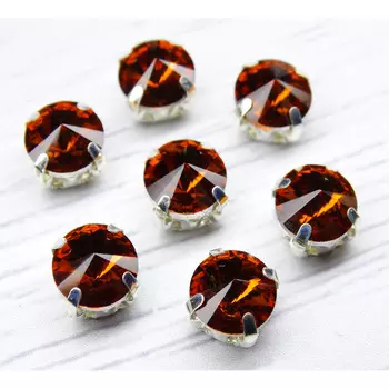 РЦ007НН8 Хрустальные стразы в цапах круглой формы, янтарный 8 мм, 10 шт. Astra&amp;Craft
