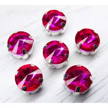 РЦ009НН10 Хрустальные стразы в цапах круглой формы, фуксия 10 мм, 5 шт. Astra&amp;Craft