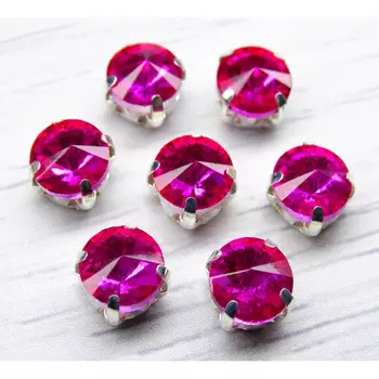РЦ009НН8 Хрустальные стразы в цапах круглой формы, фуксия 8 мм, 10 шт. Astra&amp;Craft