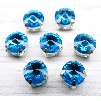 РЦ013НН8 Хрустальные стразы в цапах круглой формы, голубой 8 мм, 10 шт. Astra&amp;Craft