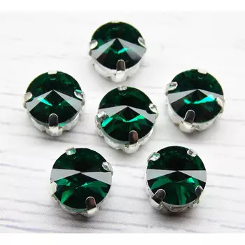 РЦ015НН10 Хрустальные стразы в цапах круглой формы, изумрудный 10 мм, 5 шт. Astra&amp;Craft
