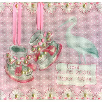 РК-315 Набор для вышивания 'МП Студия' 'Метрика пинетки (д)', 20*20 см