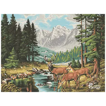 RL027 Набор для рисования по номерам 'Олени у водопоя' 30*40см