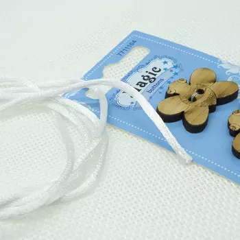 Рогожка 48*45 см с атласным шнуром 1 м, цвет белый, в деревянные пуговицы