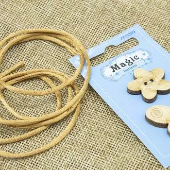 Рогожка 48*45 см с атласным шнуром 1 м, цвет натуральный, в деревянные пуговицы