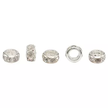 Рондель со стразами 10мм, 5шт/упак, Астра (серебро/прозрачный)