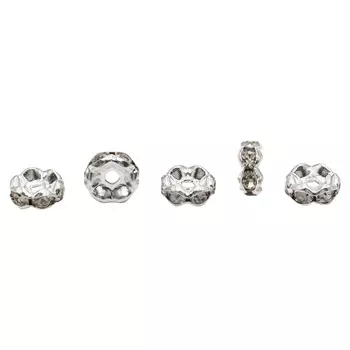 Рондель со стразами 8мм, 10шт/упак, Астра (серебро/прозрачный)