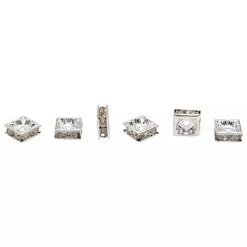 Рондель со стразами, квадратный 8мм, 6 шт/упак, Astra&amp;Craft (Серебро/прозрачный)