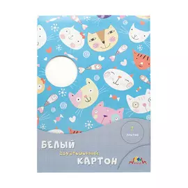 С0261-18 Картон белый А4, 7л. двухст.мелов. 'Веселые кошки'