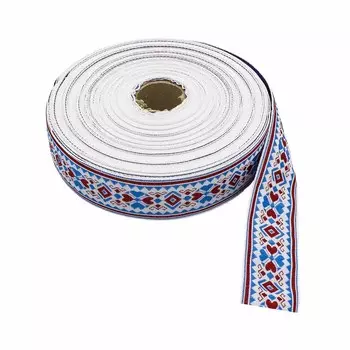 С1853Г17 Лента жаккардовая рис.8977 'Сердечки' 32мм*25м (1 белый/красный/голубой)