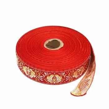 С1853Г17 Лента жаккардовая рис. 9581 'Гжель' 32мм*25м (7 красный/желтый/белый)