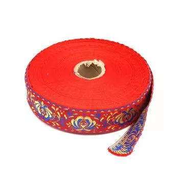 С1853Г17 Лента жаккардовая рис. 9581 'Гжель' 32мм*25м (9 красный/желтый/синий)