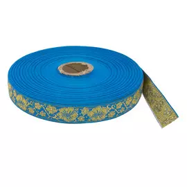 С1856Г17 Лента жаккардовая с метанитом рис. 9579 'Яблоневый цвет' 18мм*25м (7 голубой/золото/желтый)