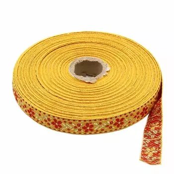 С1856Г17 Лента жаккардовая с метанитом рис. 9596 'Цветочки' 18мм*25м (7 желтый)