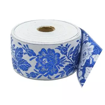 С3017Г17 Лента жаккардовая с метанитом рис.6690 'Розы' 65мм*25м (5 синий)