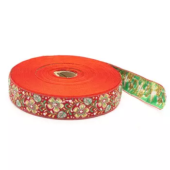 С3104Г17 Лента жаккардовая с метанитом рис. 9565 'Яблоневый цвет' 32мм*25м (1 красный)