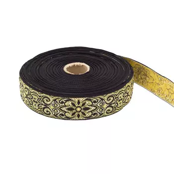 С3104Г17 Лента жаккардовая с метанитом рис. 9171 32мм*25м (16 черный/желтый/золото)