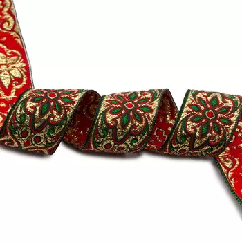 С3104Г17 Лента жаккардовая с метанитом рис. 9171 32мм*25м (19 черный/красный/зеленый/золото)