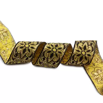 С3104Г17 Лента жаккардовая с метанитом рис. 9171 32мм*25м (7 черный/желтый/золото)