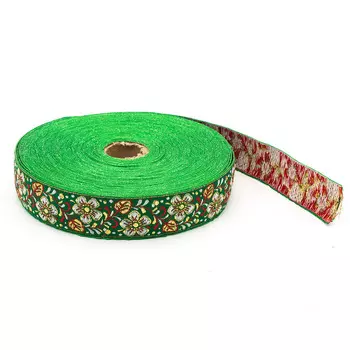 С3104Г17 Лента жаккардовая с метанитом рис. 9565 'Яблоневый цвет' 32мм*25м (3 зеленый)