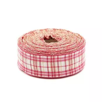 С3301Г17 Лента 'Шотландка' с люрексом 30*25м (малиновый/белый)