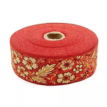 С3347Г17 Лента жаккардовая с метанитом рис. 9560 'Яблоневый цвет' 50мм*25м (6 красный)