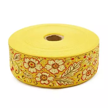 С3347Г17 Лента жаккардовая с метанитом рис. 9560 'Яблоневый цвет' 50мм*25м (7 желтый)