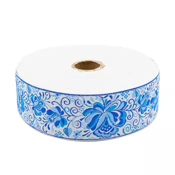 С3379Г17 Лента жаккардовая рис. 9568 'Гжель' 50мм*25м (4 белый/синий/голубой)