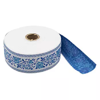 С3379Г17 Лента жаккардовая рис.9600 'Розы' 50мм*25м (4 белый/голубой/синий)