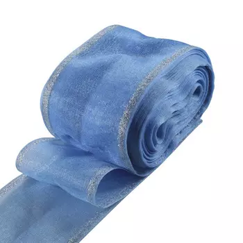 С3502 Лента для бантов с мет. краем, 7 см*25 м (голубой)