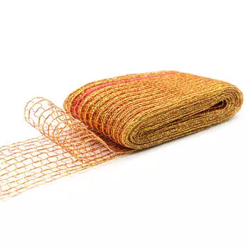 С3693Г17 Лента-сетка с метанитом декор. рис.9086 70мм*10м (оранжевый/золото)