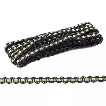 С922 Тесьма вязаная отделочная, 10 мм*10 м (черный/золото)