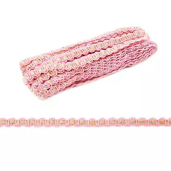 С922 Тесьма вязаная отделочная, 10 мм*10 м (розовый/золото)