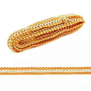 С929 Тесьма вязаная отделочная, 15 мм*10 м (оранжевый/золото)