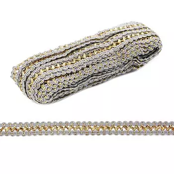 С929 Тесьма вязаная отделочная, 15 мм*10 м (серый/золото)