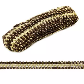 С929 Тесьма вязаная отделочная, 15 мм*10 м (коричн./золото)