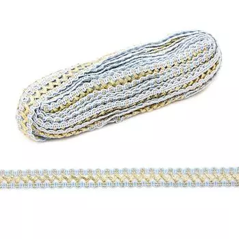 С929 Тесьма вязаная отделочная, 15 мм*10 м (голубой/золото)
